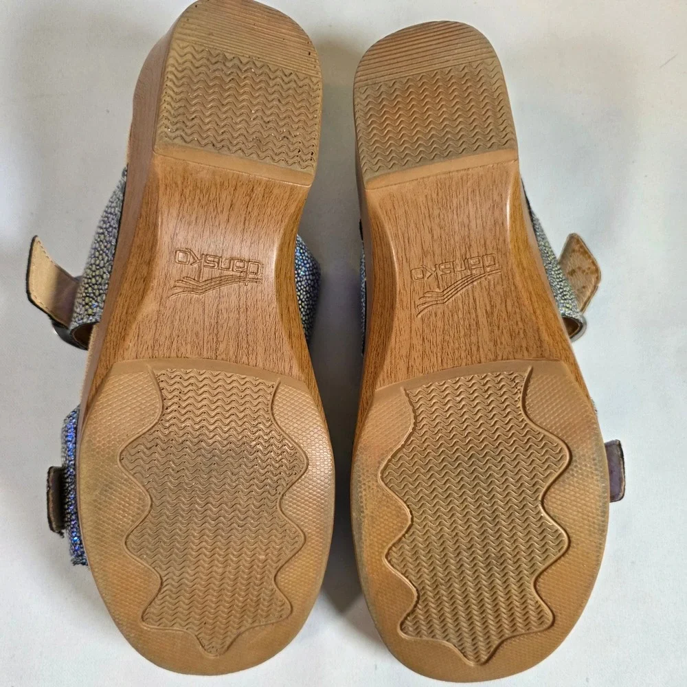 Dansko Sophie Sandals Iridescent Blue Leather Platform Wedge Womens 40 ‎ 9.5
